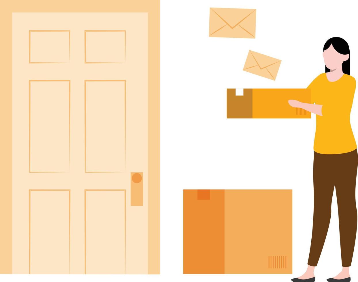 The girl is deliver the courier on door. vector