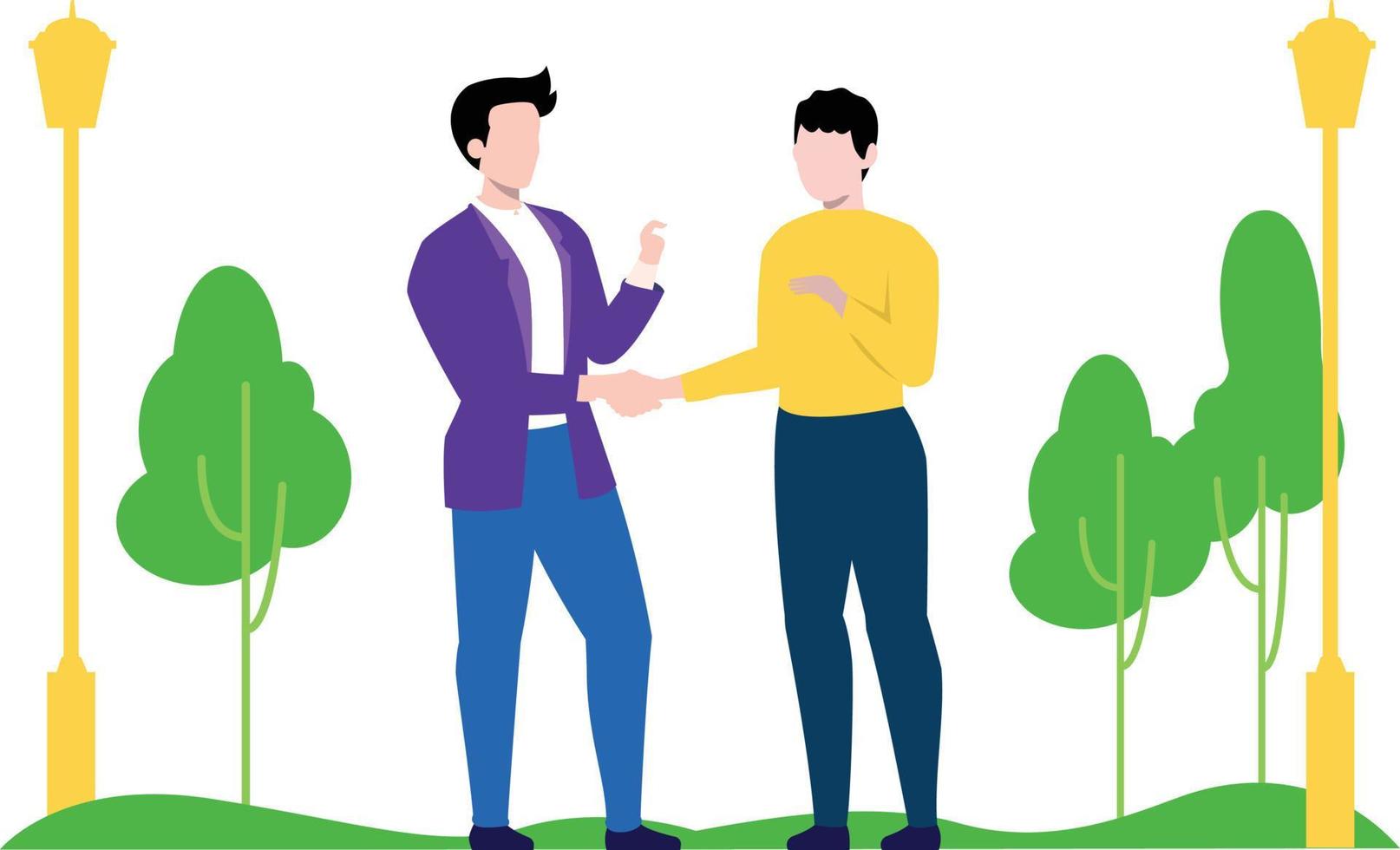 The boys are meeting in the garden. vector