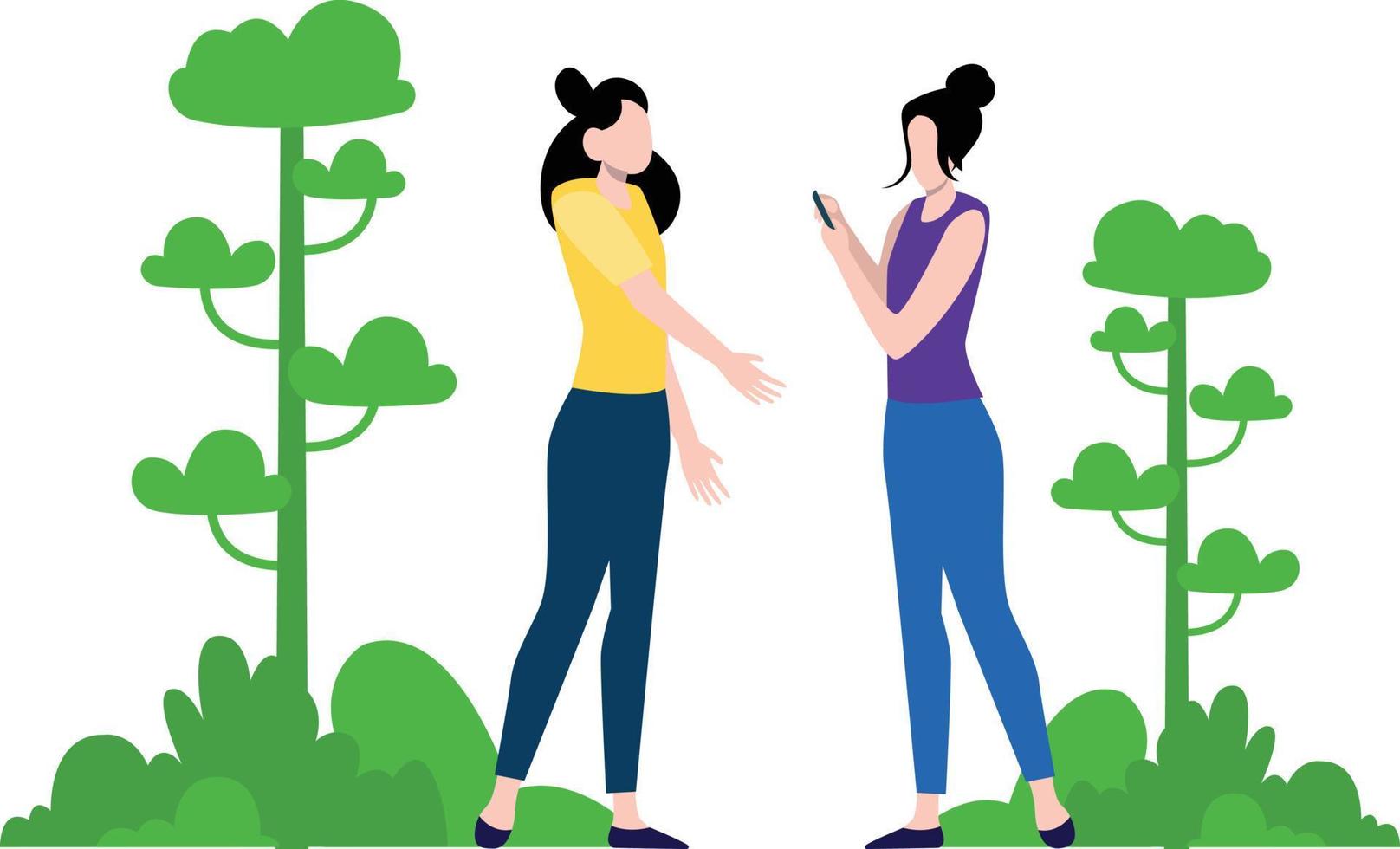 The girls are meeting in the garden. vector