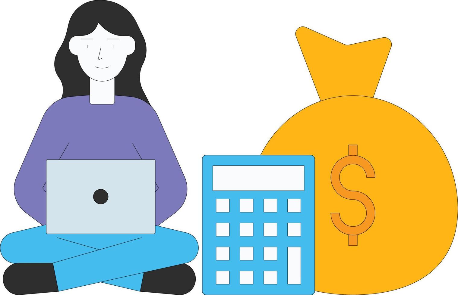 The girl is calculating on the laptop. vector