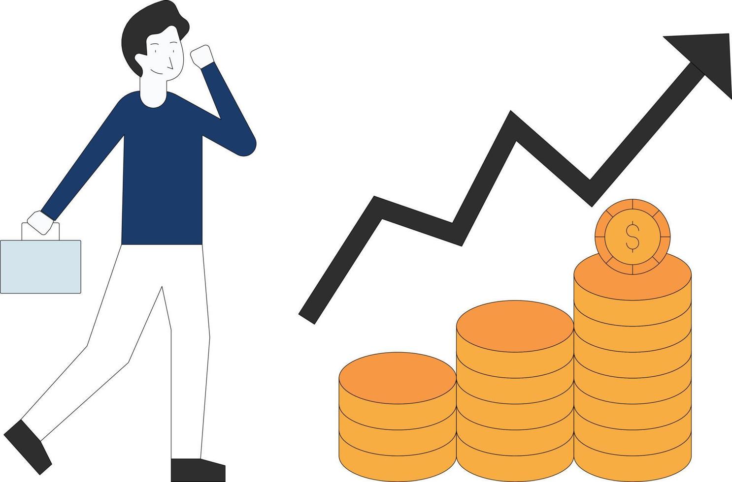 The boy is happy with the dollar rise. vector