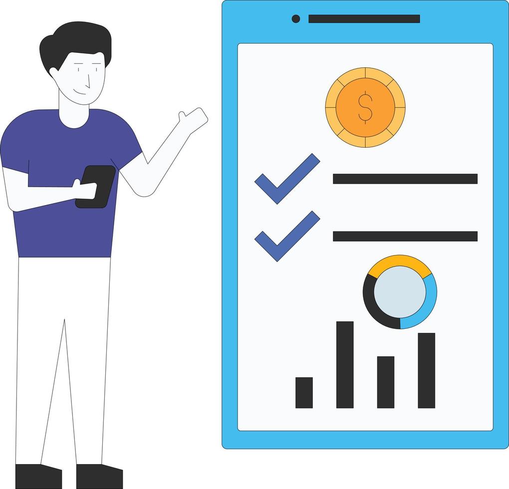 The boy looks at the dollar graph mobile. vector