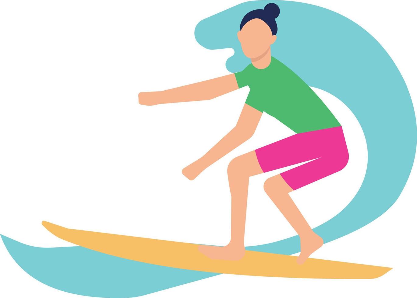 The girl is surfing in the water. vector