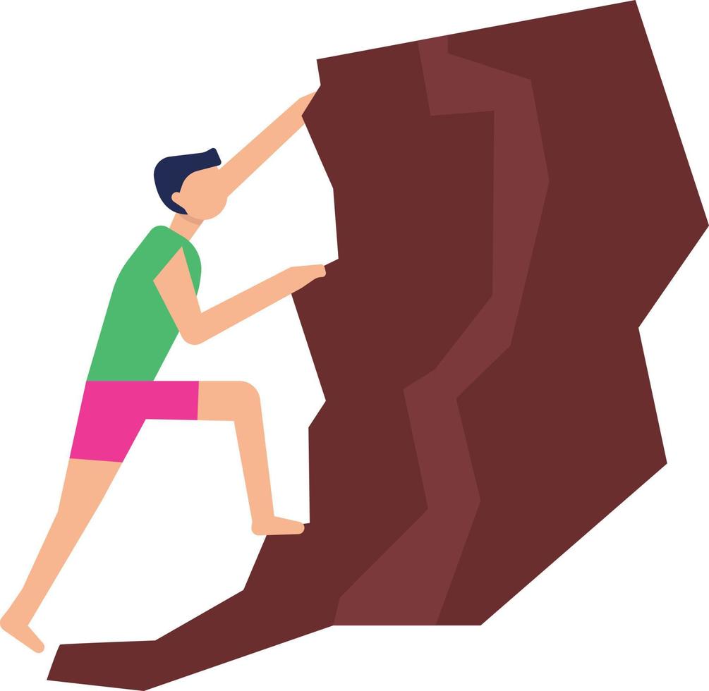 The boy is climbing a mountain. vector