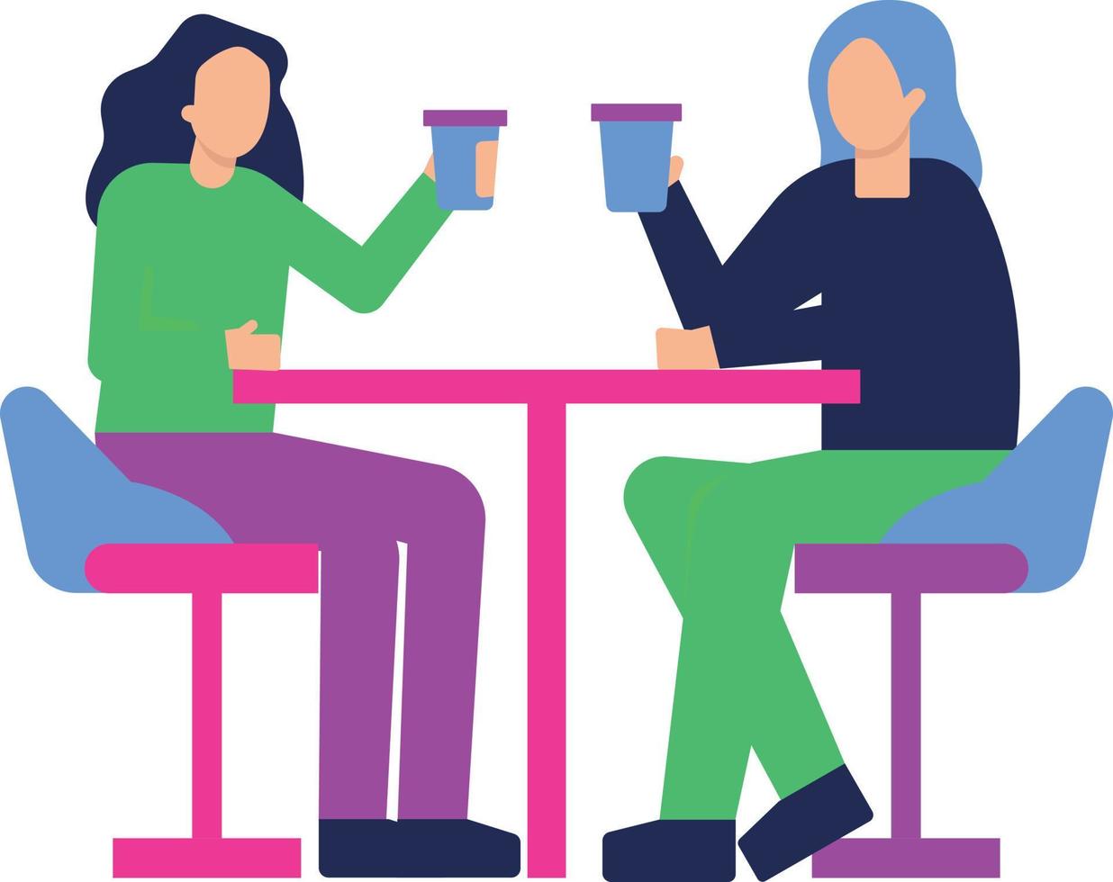 las chicas están tomando café en la mesa. vector