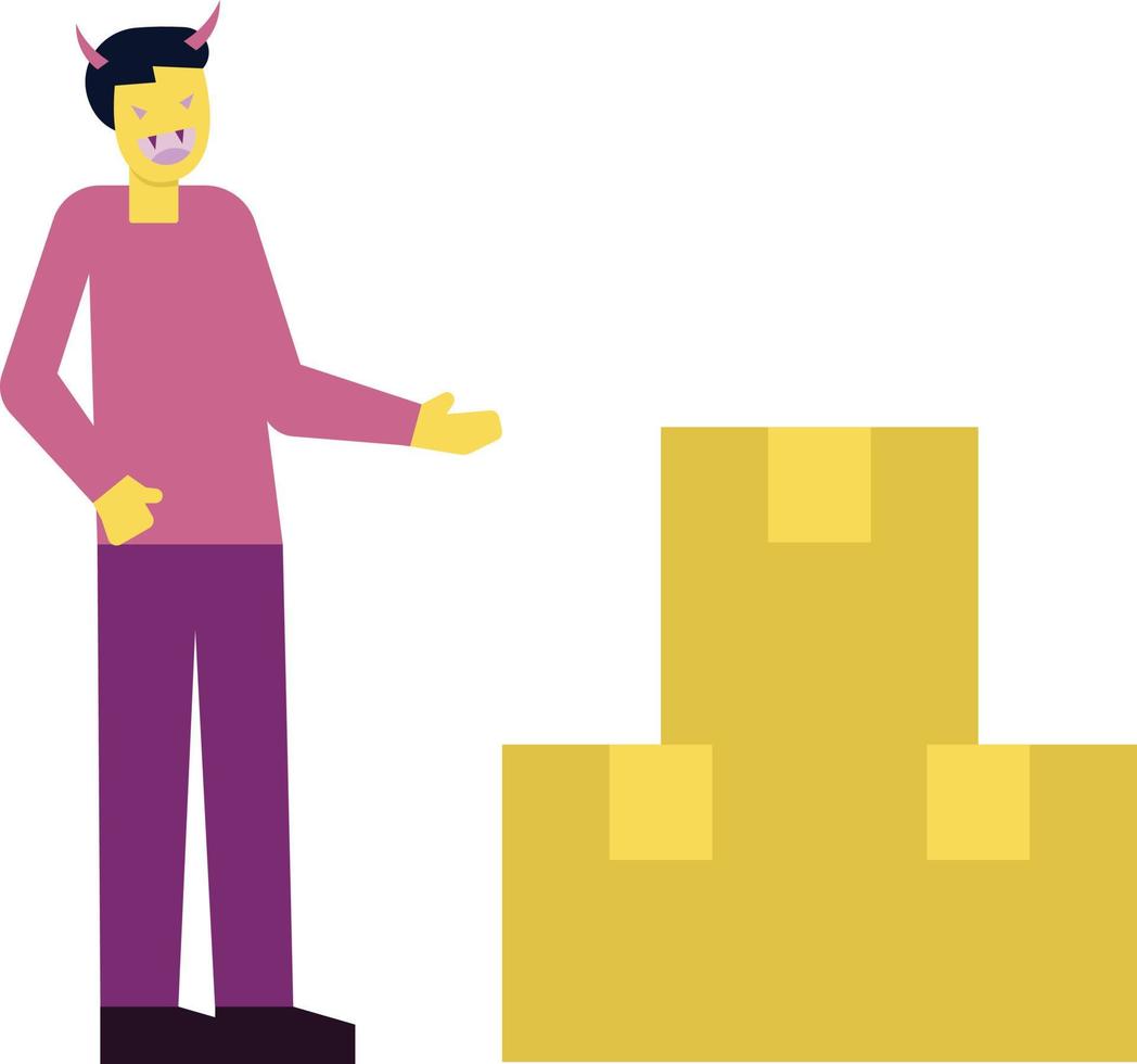 The boy stands near the delivery packages. vector