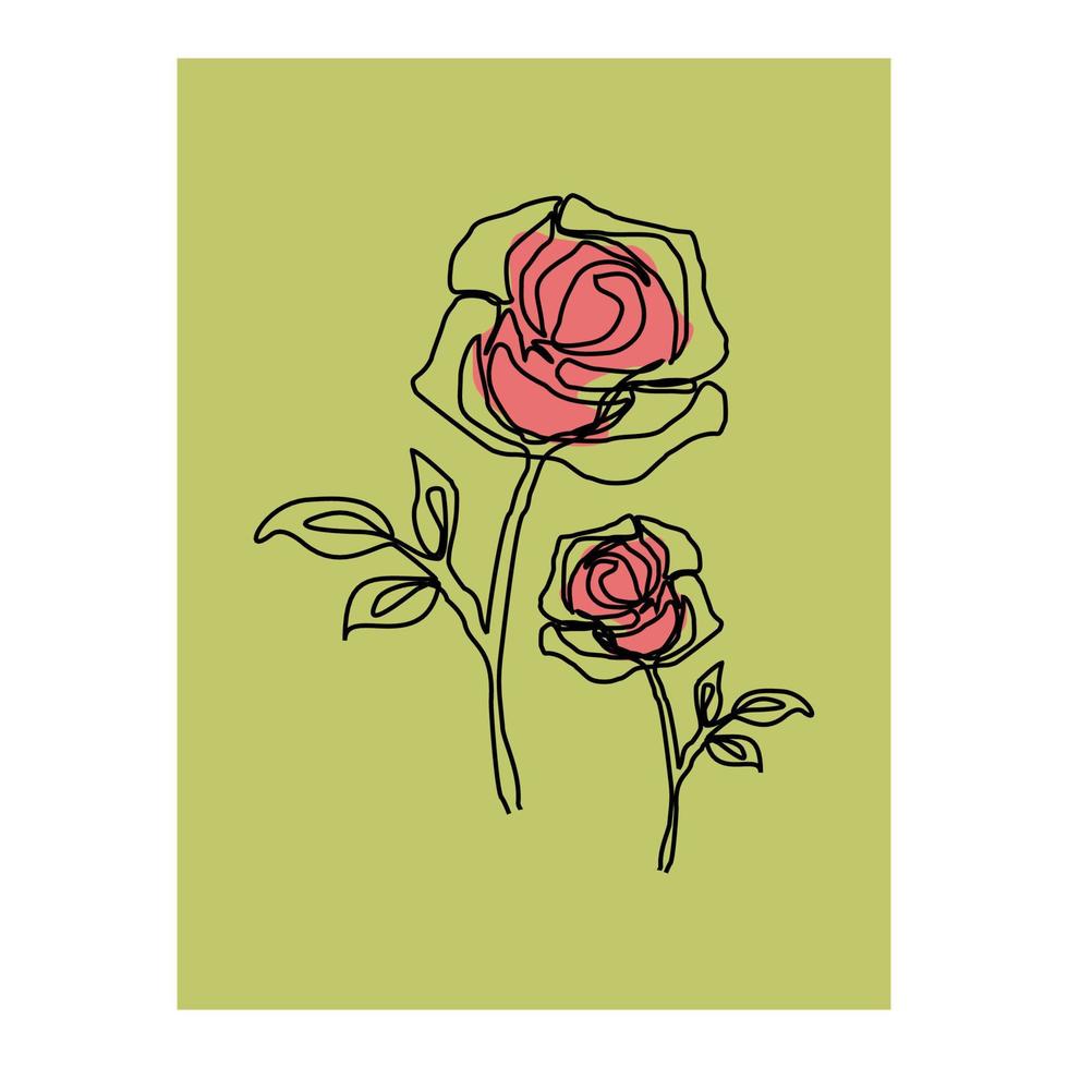 arte lineal del boceto de flores. ilustración vectorial abstracta dibujada a mano. Diseños de arte de plantas abstractas para imprimir cubiertas de decoración del hogar fondos de pantalla carteles arte de pared mínimo y natural vector