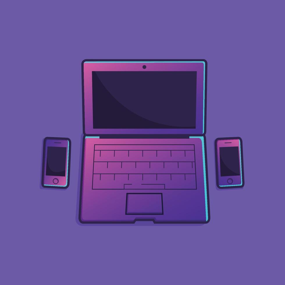 ilustración de una computadora portátil y teléfonos con estilo retro futurista vector