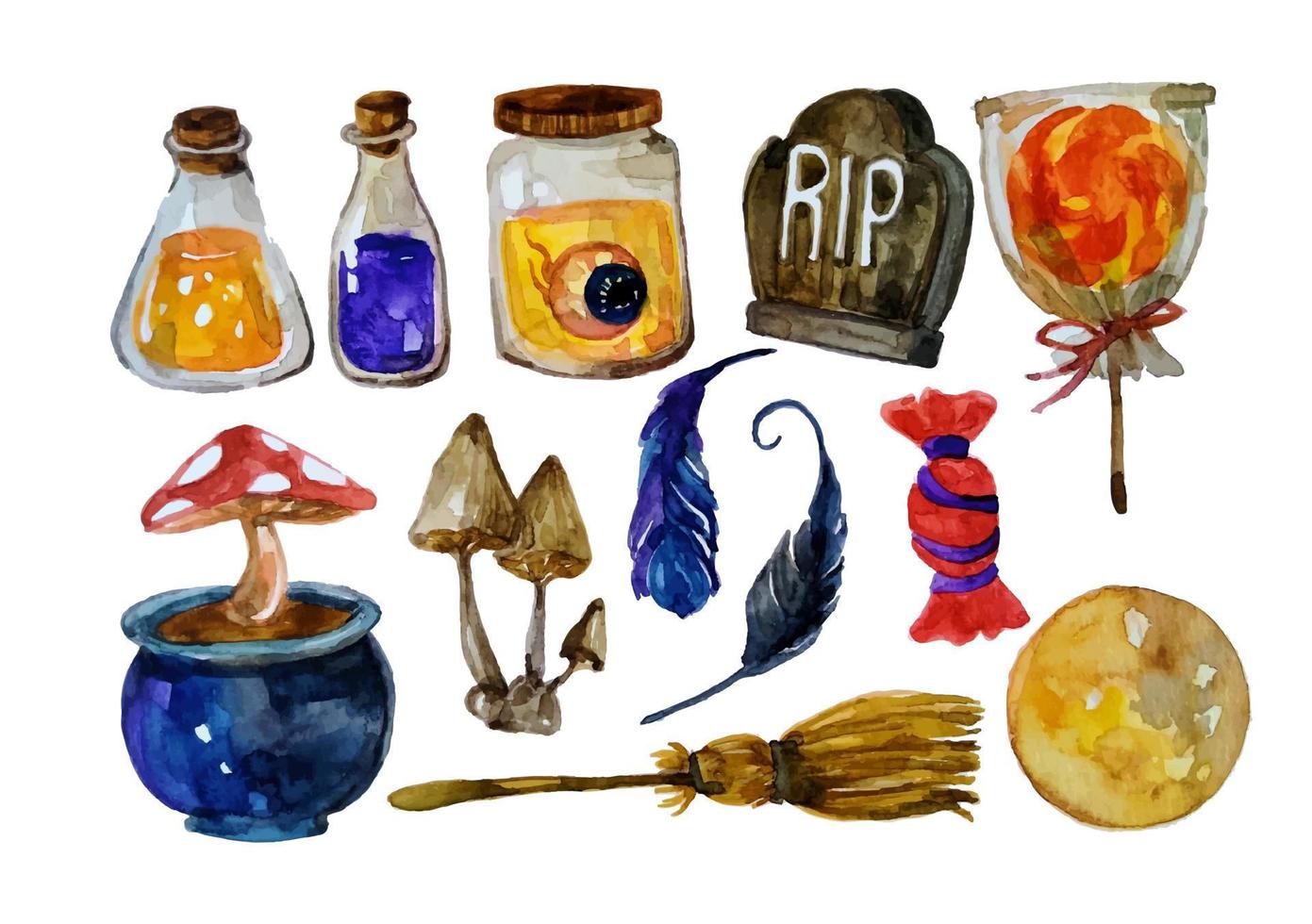 helloween watercolor elements vector