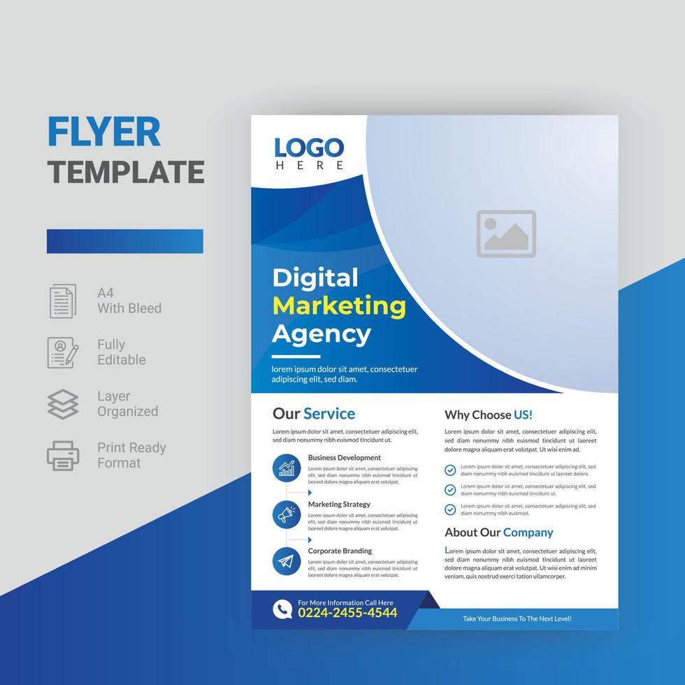 Professional Digital marketing agency, business company flyer template. Vector file.