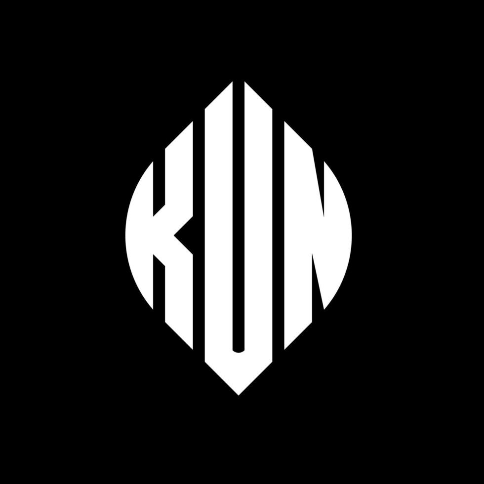 diseño del logotipo de la letra del círculo kun con forma de círculo y elipse. kun elipse letras con estilo tipográfico. las tres iniciales forman un logo circular. vector de marca de letra de monograma abstracto del emblema del círculo kun.