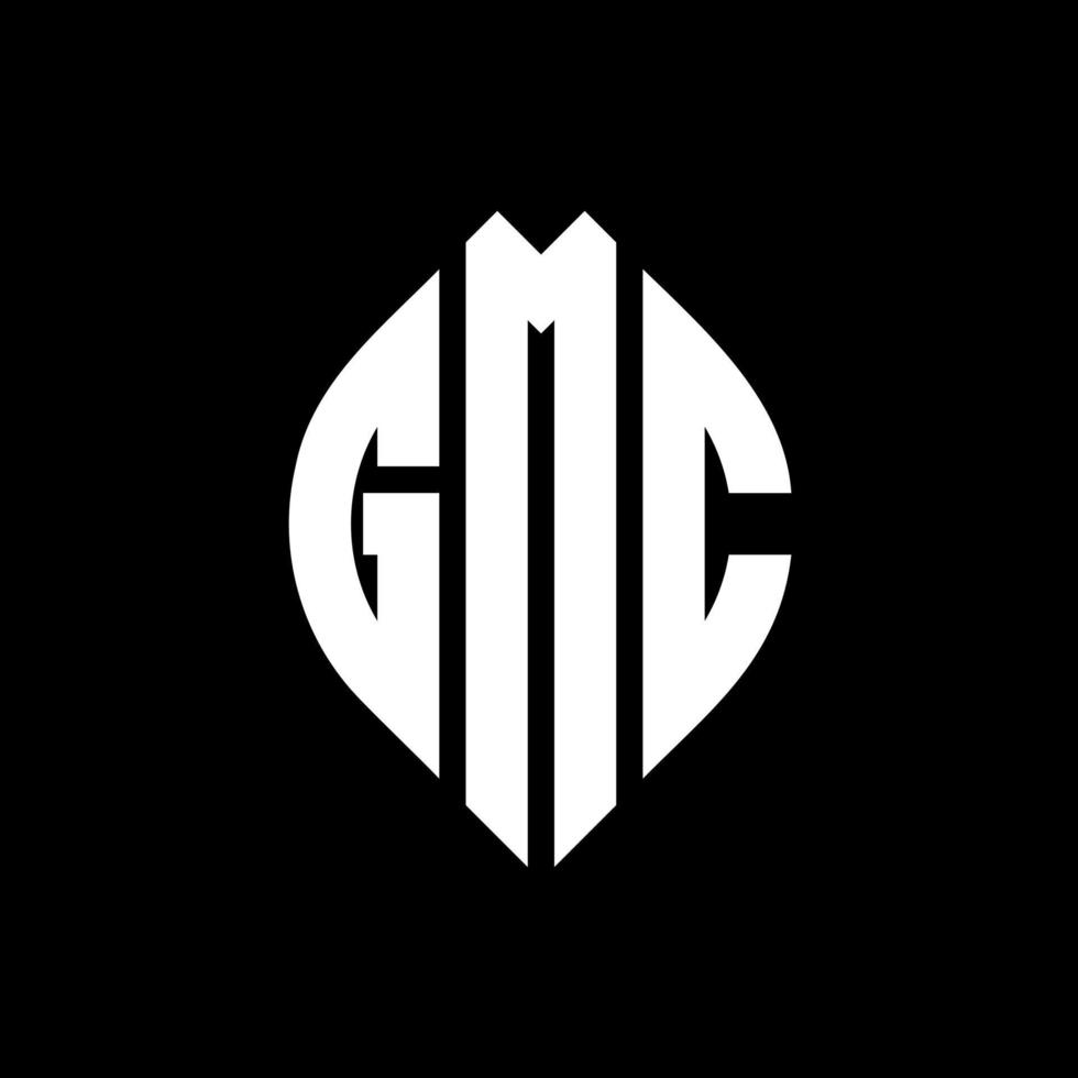 GMC circle letter logo design with circle and ellipse shape. GMC ellipse letters with typographic style. The three initials form a circle logo. GMC Circle Emblem Abstract Monogram Letter Mark Vector. vector