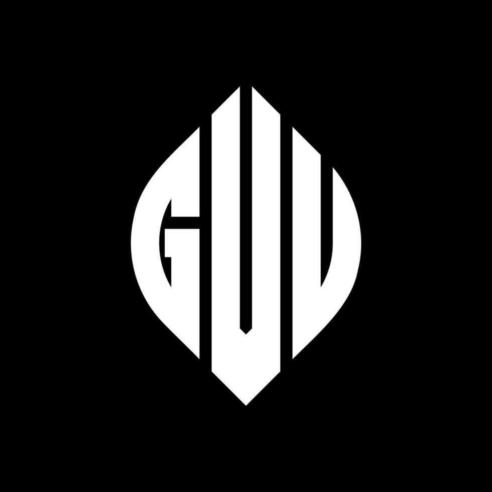 GUU circle letter logo design with circle and ellipse shape. GUU ellipse letters with typographic style. The three initials form a circle logo. GUU Circle Emblem Abstract Monogram Letter Mark Vector. vector