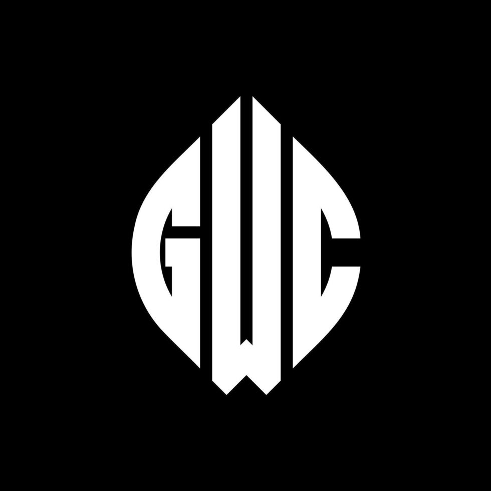 diseño de logotipo de letra de círculo gwc con forma de círculo y elipse. gwc letras elipses con estilo tipográfico. las tres iniciales forman un logo circular. vector de marca de letra de monograma abstracto del emblema del círculo de gwc.