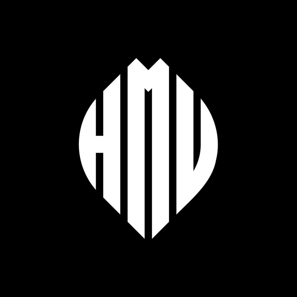 HMU circle letter logo design with circle and ellipse shape. HMU ellipse letters with typographic style. The three initials form a circle logo. HMU Circle Emblem Abstract Monogram Letter Mark Vector. vector