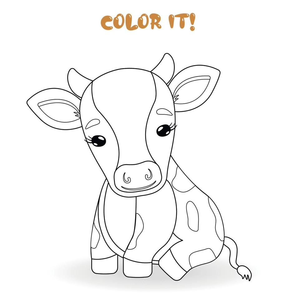 Coloring page for kids with little cute cow. Color it vector illustration  9111008 Vector Art at Vecteezy