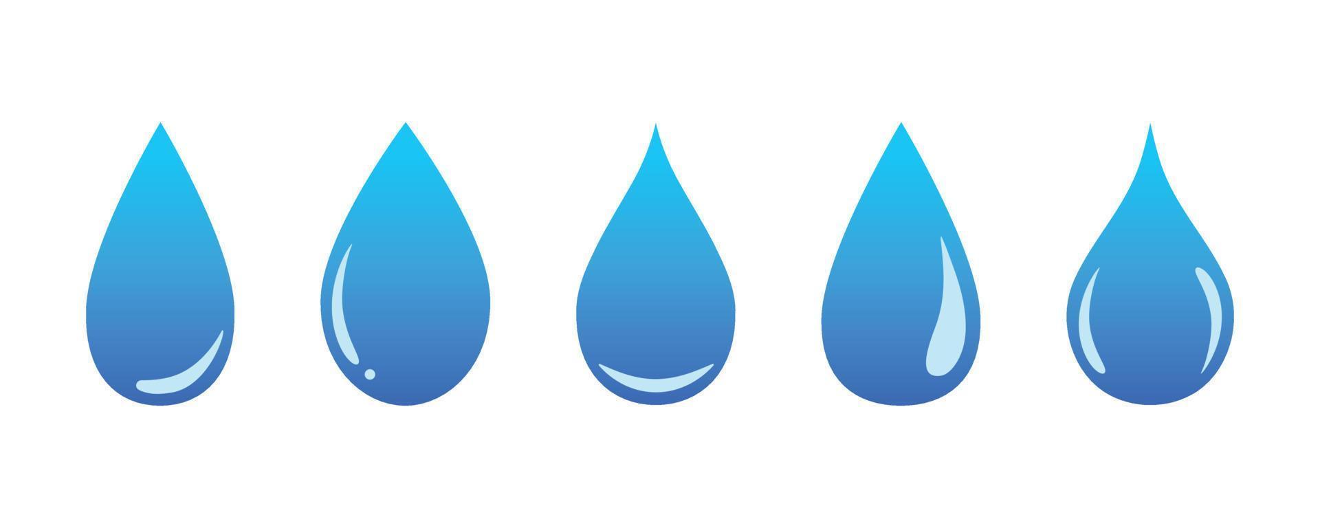 Set of gradient water drops in different shapes and highlights. Flat vector illustration
