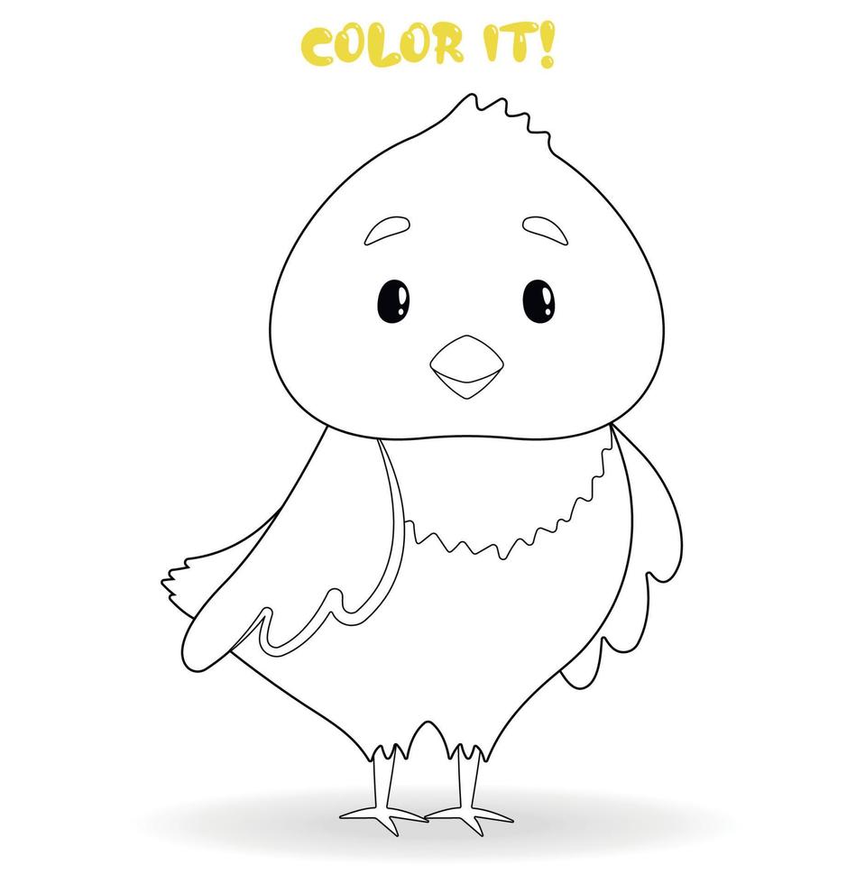 página para colorear para niños con un pequeño pollo lindo. colorearlo ilustración vectorial vector