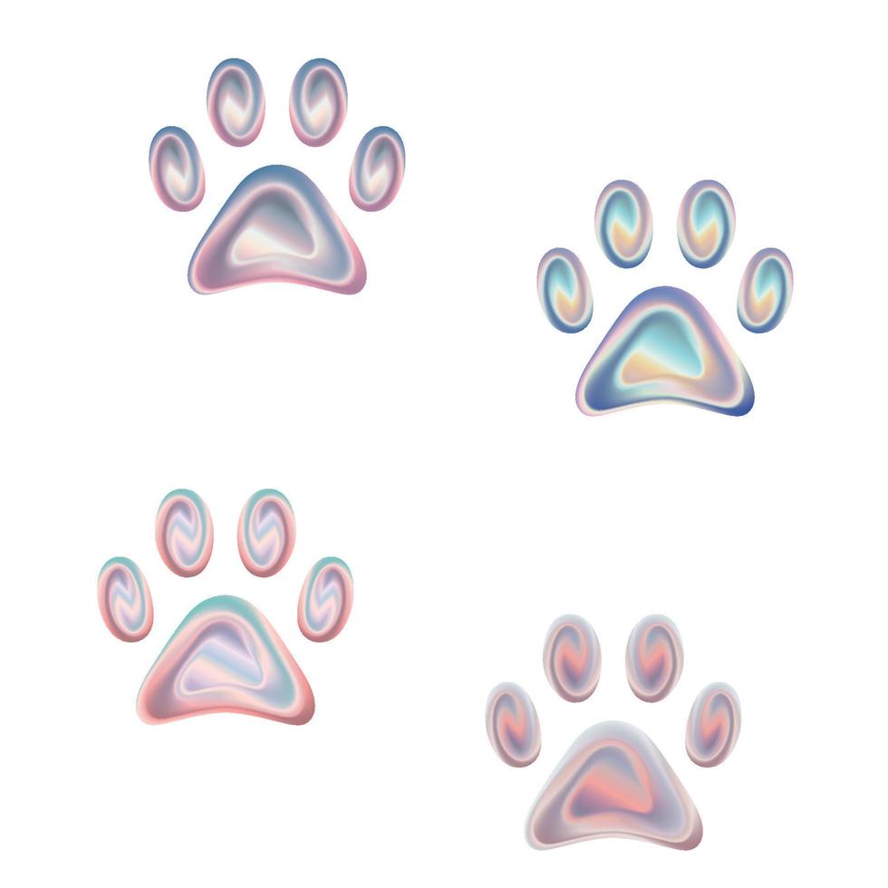 Holografic paws print, pastel gradient. Vector illustration