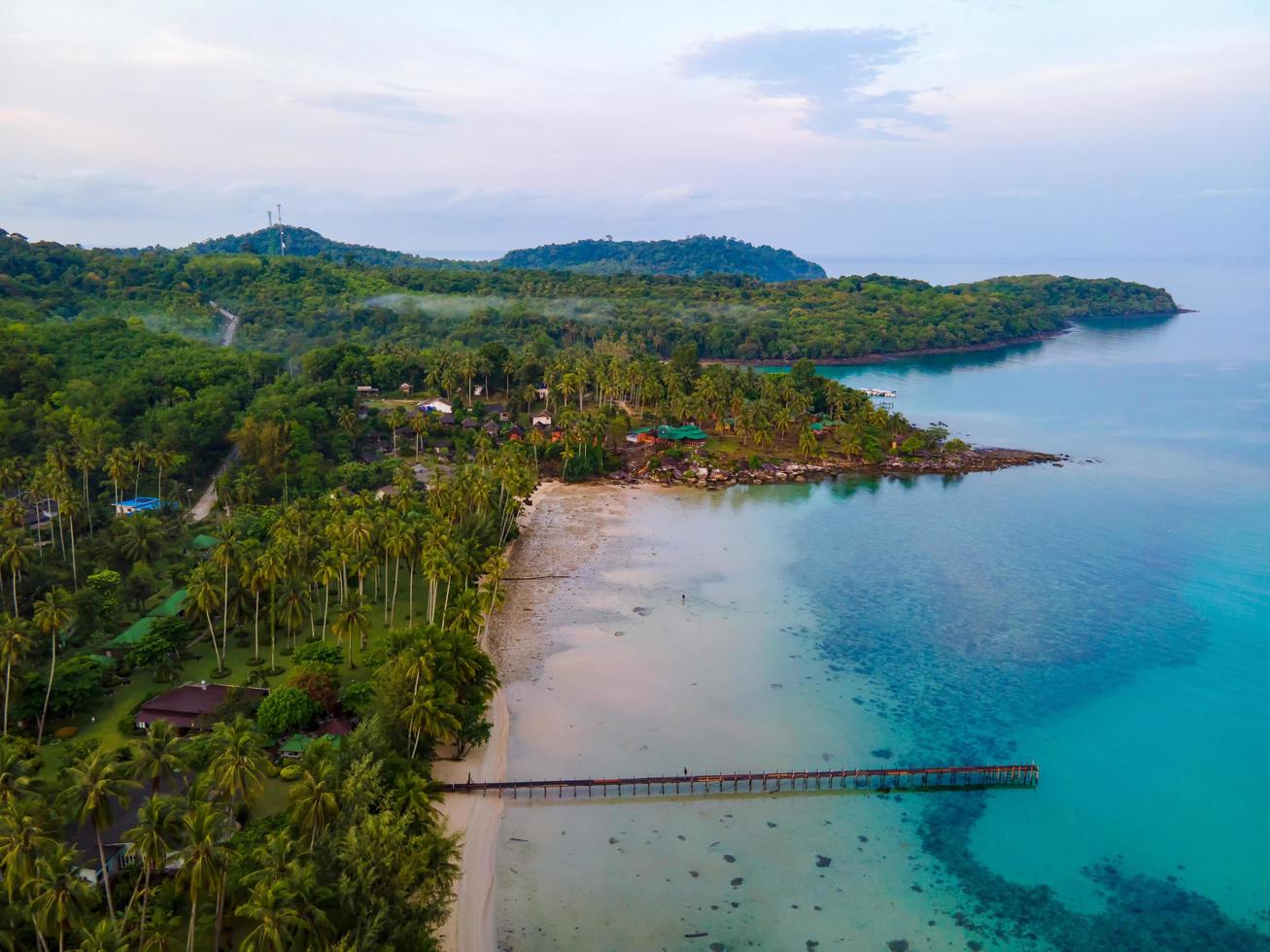 Aerial view of nature tropical paradise island beach enjoin a good summer beautiful time on the beach with clear water and blue sky in Koh kood or Ko Kut, Thailand. photo