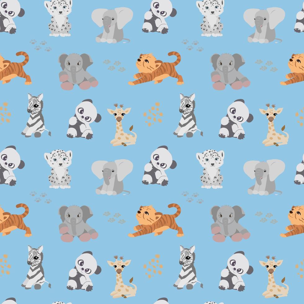 Safari Animals pattern, cute baby animals set, vector savanna animals