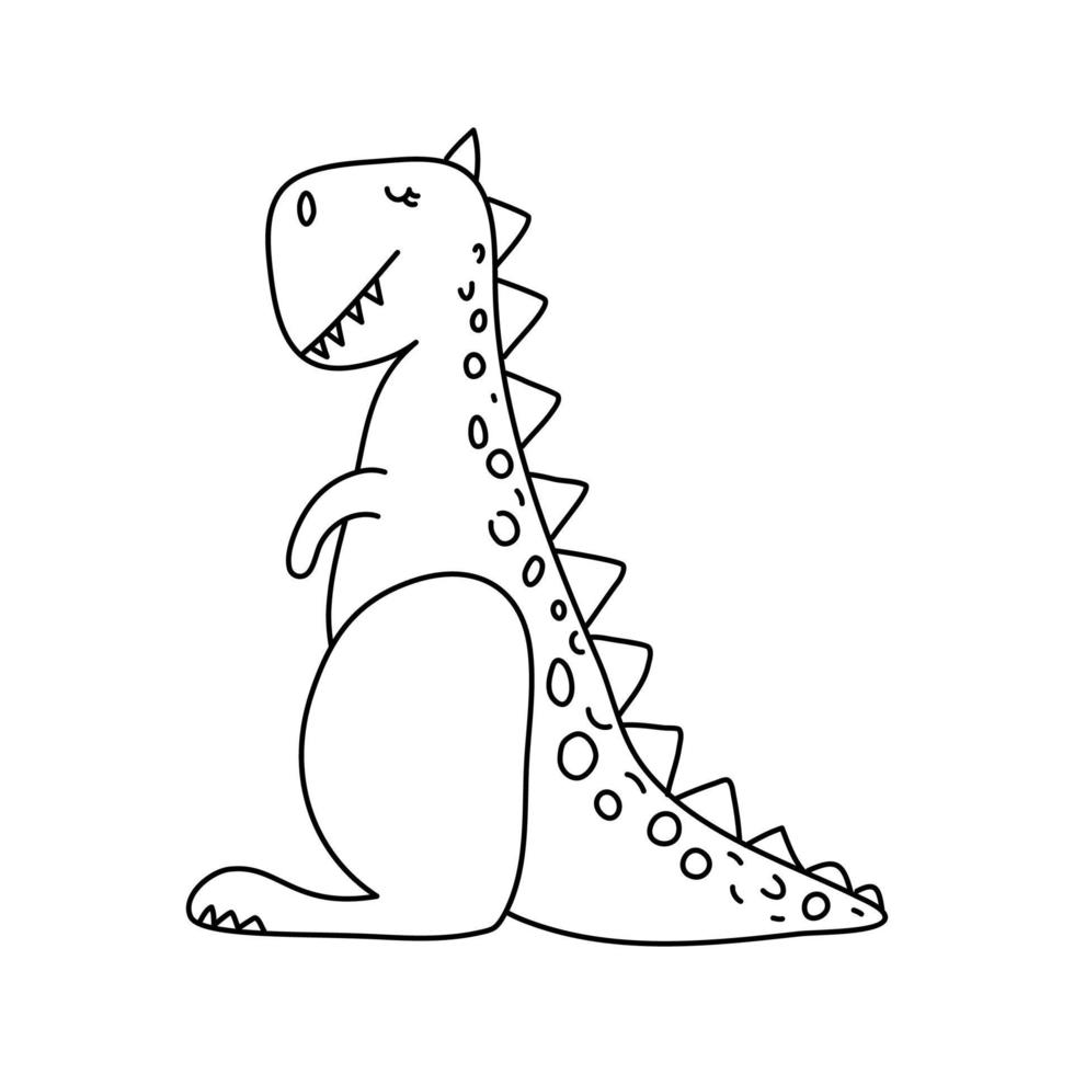 Vector Stylized cute monoline dinosaur Turannosaurus isolated on white background. Kids dino for children and adults. Doodle simple baby style. Print on fabric stock illustration