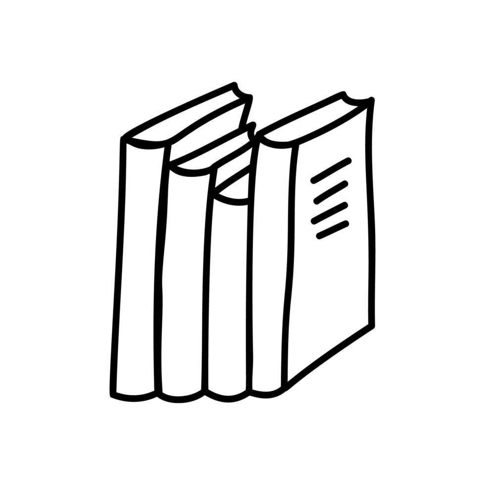 stack of books, education, pile of four books doodle style, knowledge symbol, thick black outline, isolated vector element on white background