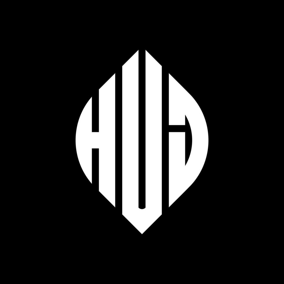 HUJ circle letter logo design with circle and ellipse shape. HUJ ellipse letters with typographic style. The three initials form a circle logo. HUJ Circle Emblem Abstract Monogram Letter Mark Vector. vector