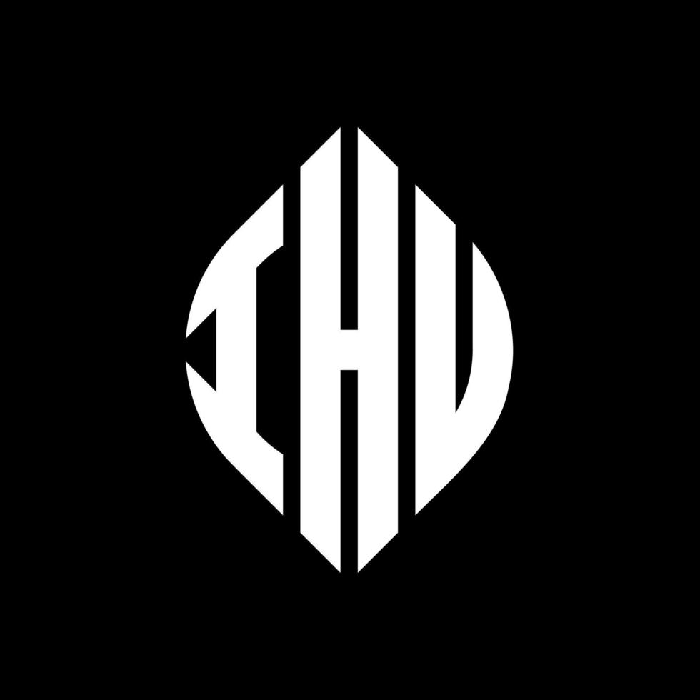 IHU circle letter logo design with circle and ellipse shape. IHU ellipse letters with typographic style. The three initials form a circle logo. IHU Circle Emblem Abstract Monogram Letter Mark Vector. vector