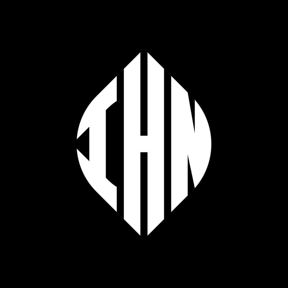 IHN circle letter logo design with circle and ellipse shape. IHN ellipse letters with typographic style. The three initials form a circle logo. IHN Circle Emblem Abstract Monogram Letter Mark Vector. vector
