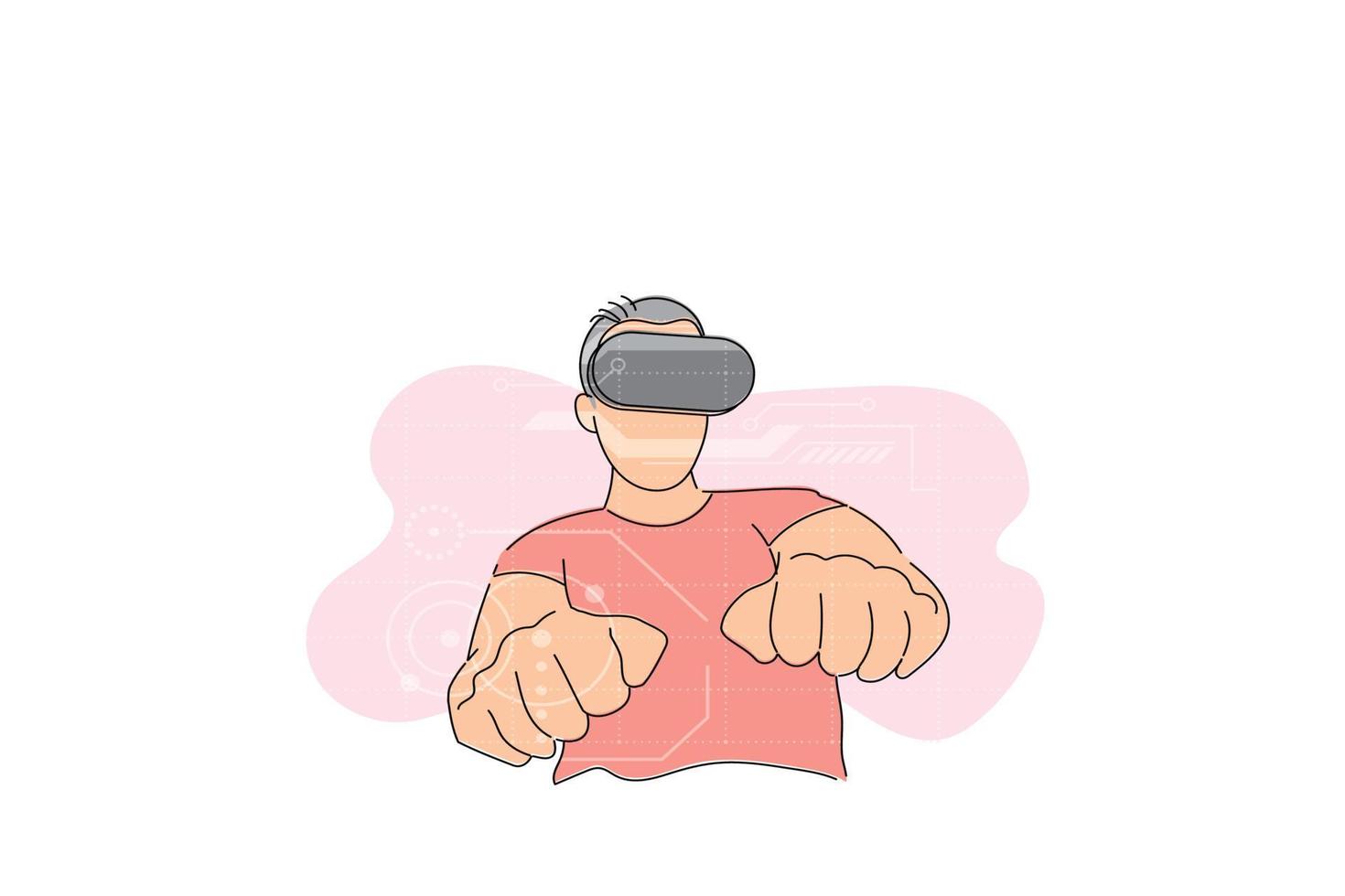 Happy man using car simulator VR concept. Vector illustration design