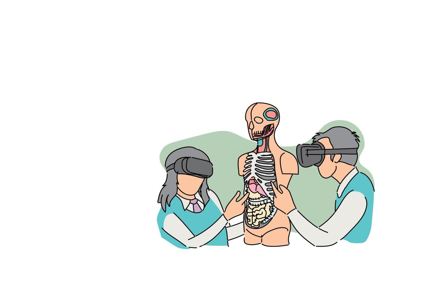 estudiante aprendiendo sistema de respiración dentro del cuerpo humano con vr. concepto de biología del aprendizaje moderno. diseño de ilustración vectorial plana vector