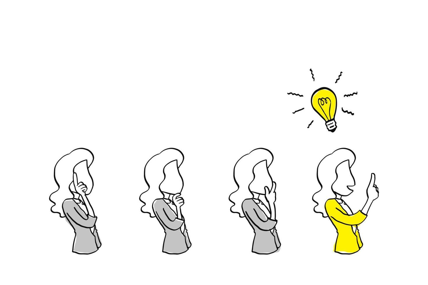 Concept of thought process for generating ideas. Cartoon vector illustration design