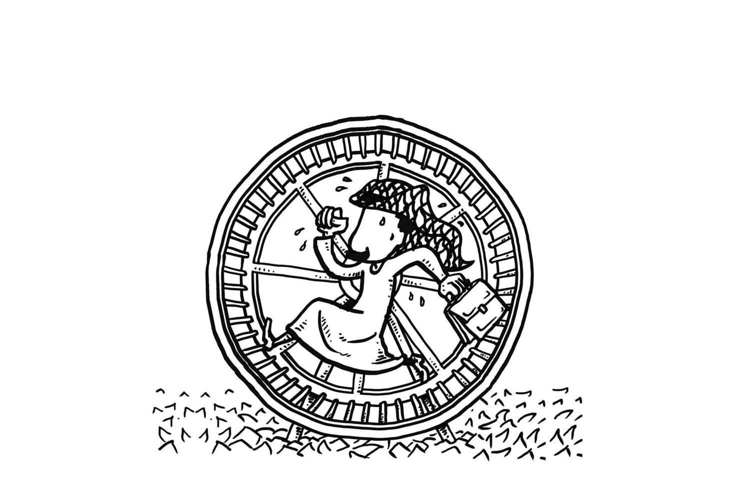 Arab businessman running on hamster wheel. Concept of unfulfilling life. Cartoon vector illustration design