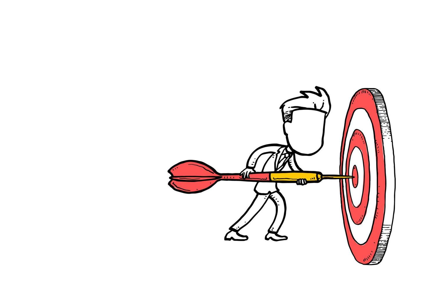 Businessman putting arrow into the dartboard. Business goals and
