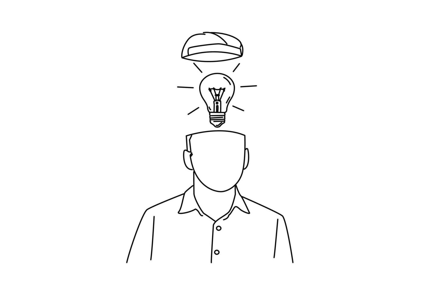 Cartoon of think outside the box, light bulb in a head, Idea, brainstorming, dreaming creativity vector