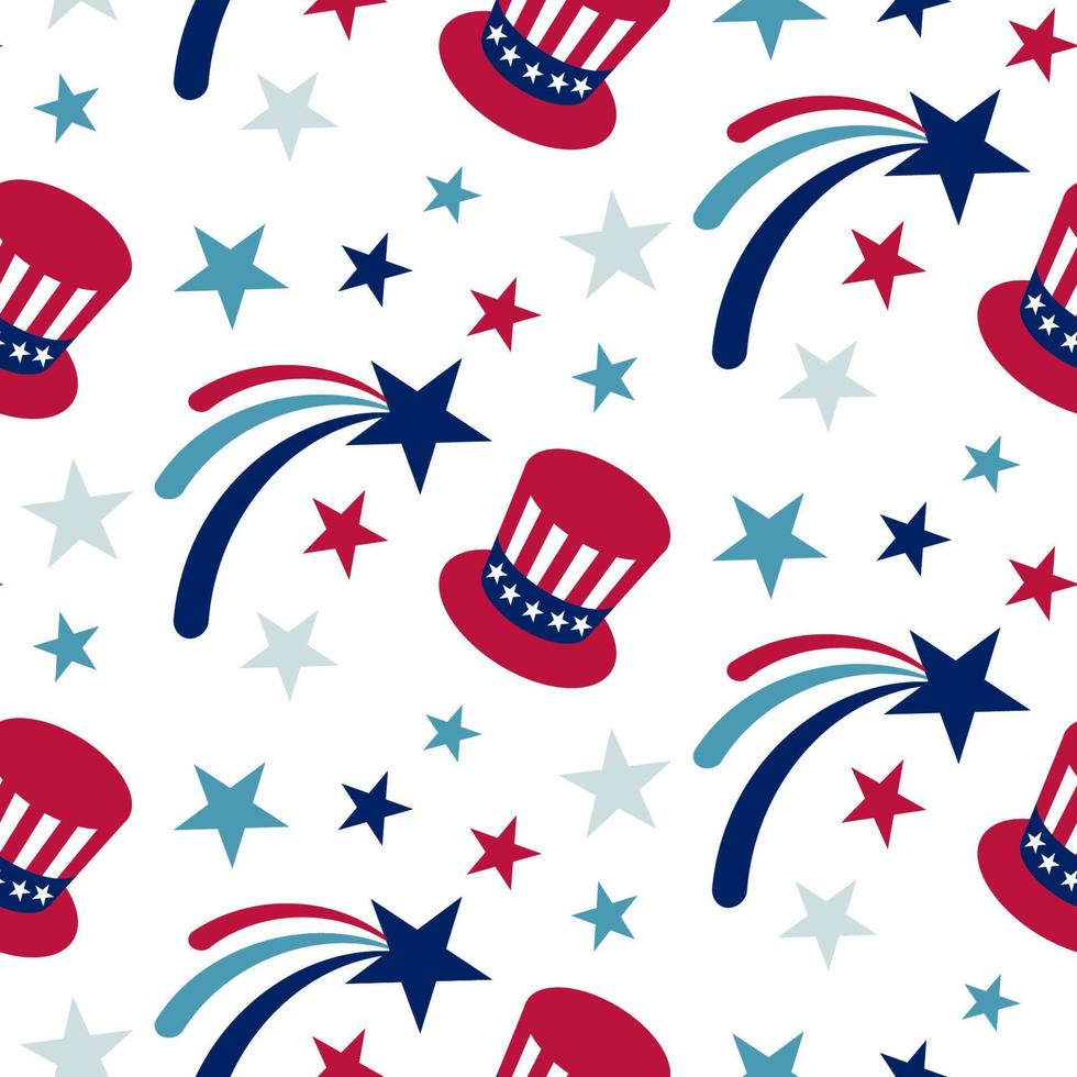 The 4th of July Seamless Pattern Fireworks, USA Independence day vector