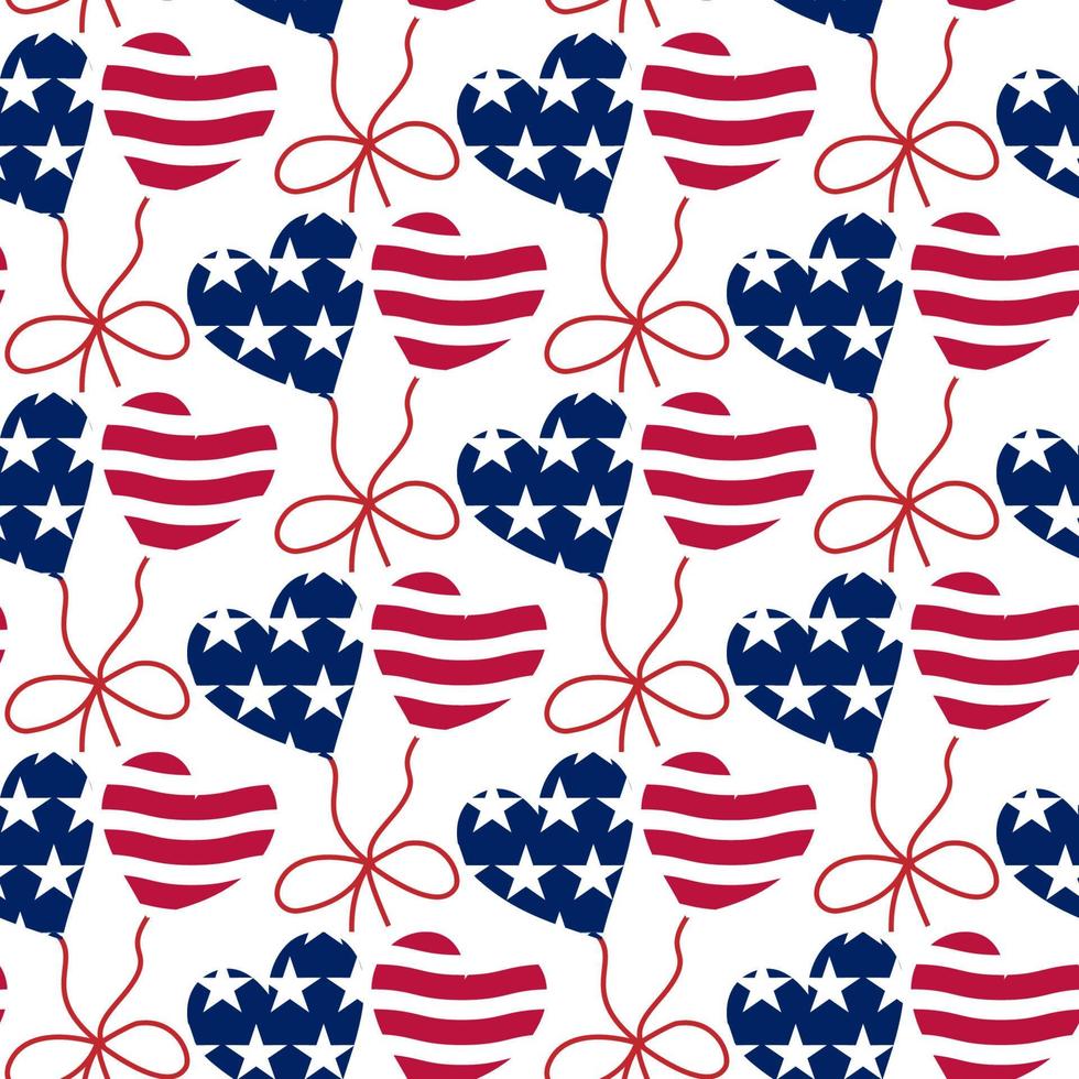 The 4th of July Seamless Pattern Hearts Balloons, Independence day vector