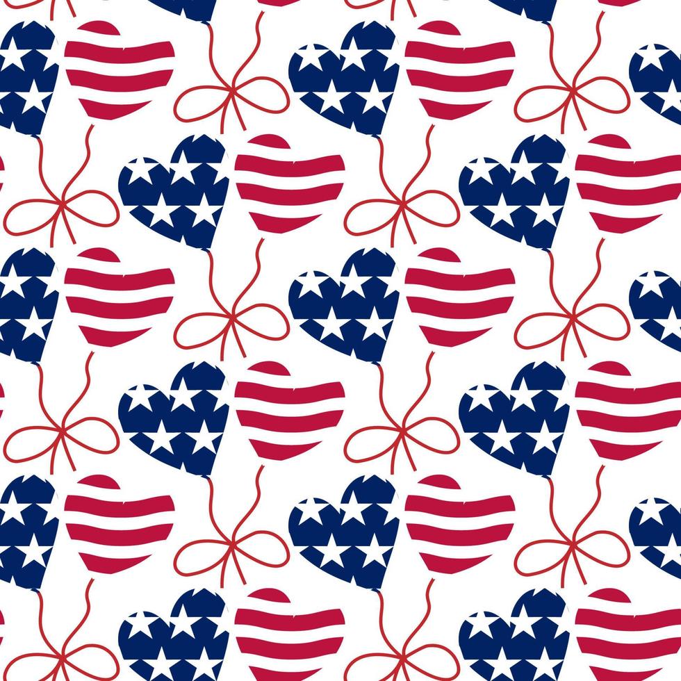 The 4th of July Seamless Pattern Hearts Balloons, Independence day vector