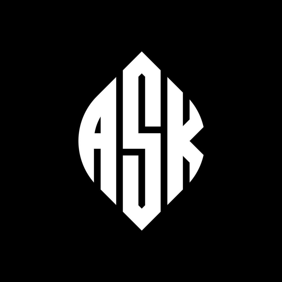 ASK circle letter logo design with circle and ellipse shape. ASK ellipse letters with typographic style. The three initials form a circle logo. ASK Circle Emblem Abstract Monogram Letter Mark Vector. vector