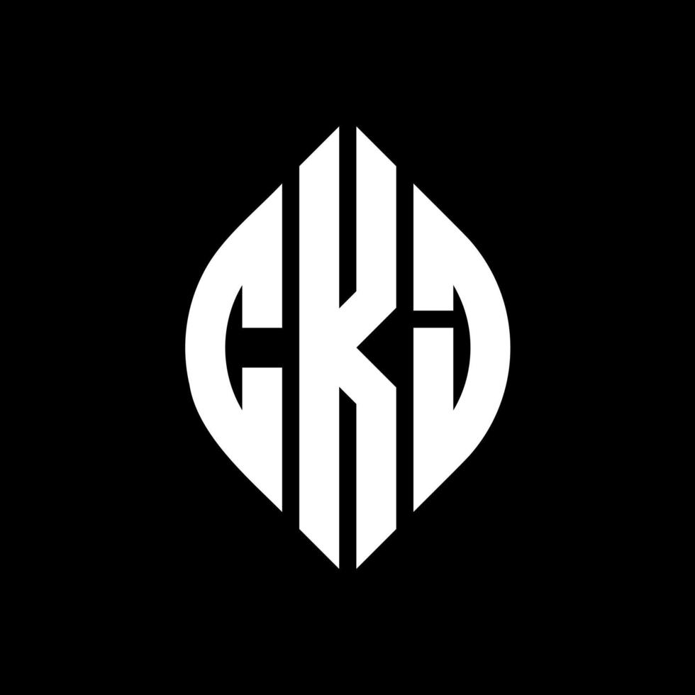 CKJ circle letter logo design with circle and ellipse shape. CKJ ellipse letters with typographic style. The three initials form a circle logo. CKJ Circle Emblem Abstract Monogram Letter Mark Vector. vector