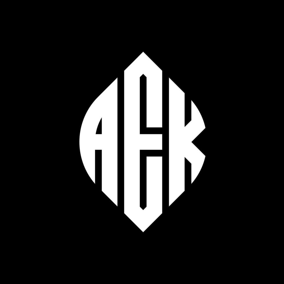 diseño de logotipo de letra de círculo aek con forma de círculo y elipse. aek elipse letras con estilo tipográfico. las tres iniciales forman un logo circular. vector de marca de letra de monograma abstracto del emblema del círculo aek.