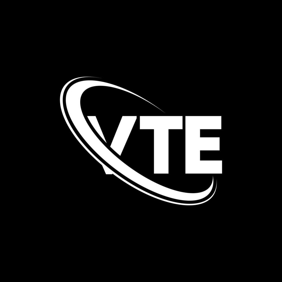 logotipo vte. vta carta. diseño del logotipo de la letra vte. logotipo de las iniciales vte vinculado con el círculo y el logotipo del monograma en mayúsculas. tipografía vte para tecnología, negocios y marca inmobiliaria. vector