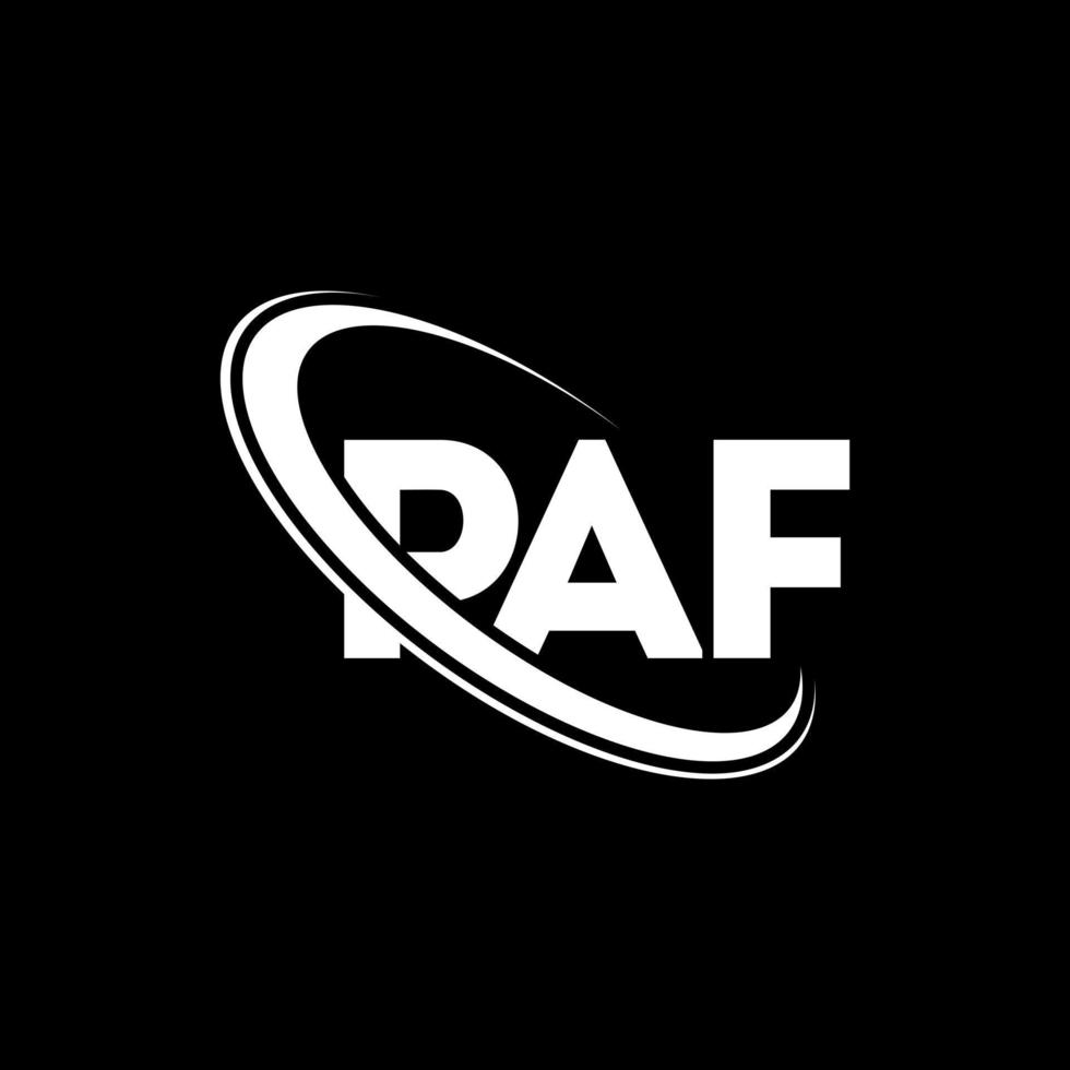 logotipo de paf. letra paf. diseño del logotipo de la letra paf. logotipo de iniciales paf vinculado con círculo y logotipo de monograma en mayúsculas. tipografía paf para tecnología, negocios y marca inmobiliaria. vector