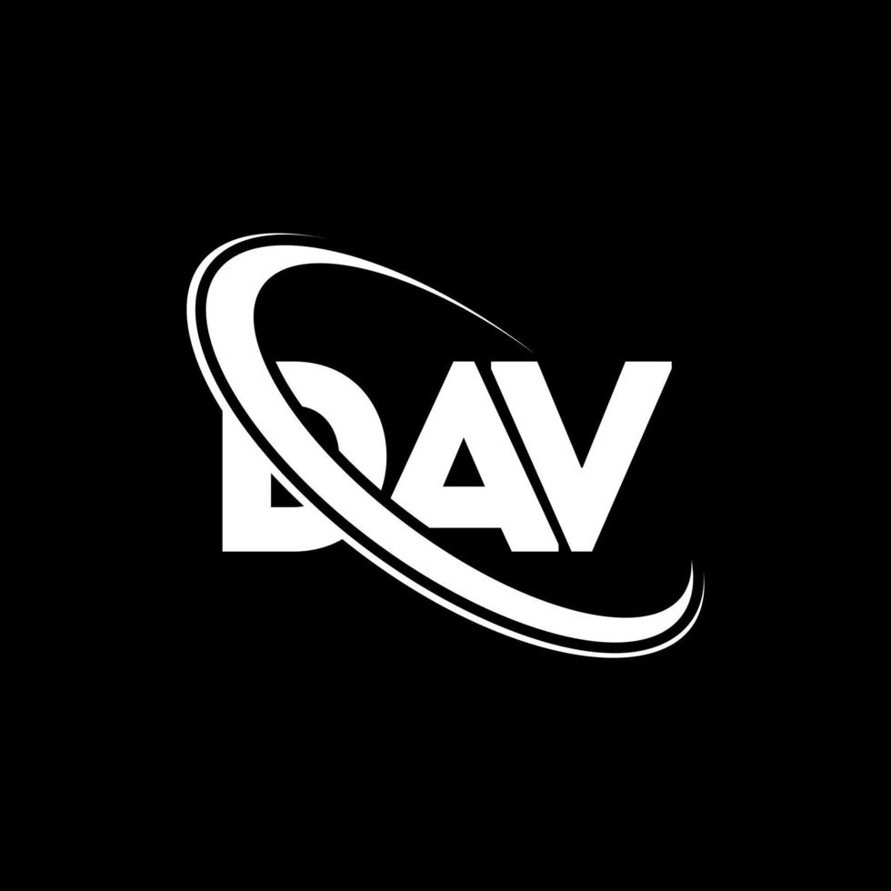 logotipo de dav. carta dav. diseño del logotipo de la letra dav. logotipo de las iniciales dav vinculado con el círculo y el logotipo del monograma en mayúsculas. tipografía dav para tecnología, negocios y marca inmobiliaria. vector