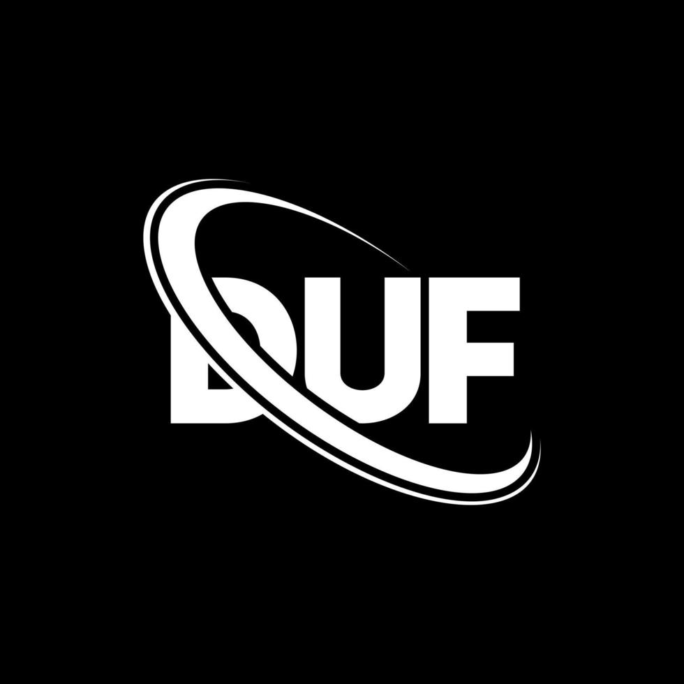 logotipo de duf. carta duf. diseño del logotipo de la letra duf. logotipo de las iniciales duf vinculado con un círculo y un logotipo de monograma en mayúsculas. tipografía duf para tecnología, negocios y marca inmobiliaria. vector
