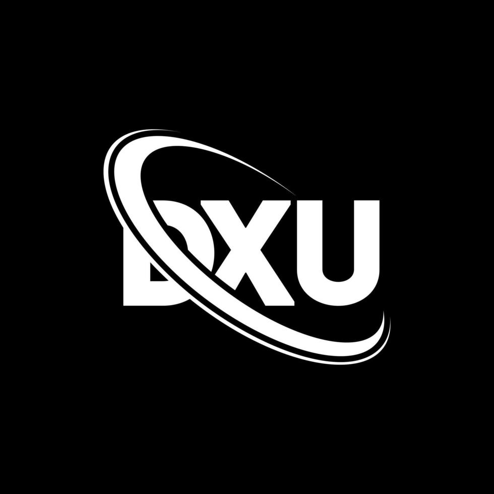 logotipo de dxu. letra dxu. diseño del logotipo de la letra dxu. logotipo de las iniciales dxu vinculado con un círculo y un logotipo de monograma en mayúsculas. tipografía dxu para tecnología, negocios y marca inmobiliaria. vector
