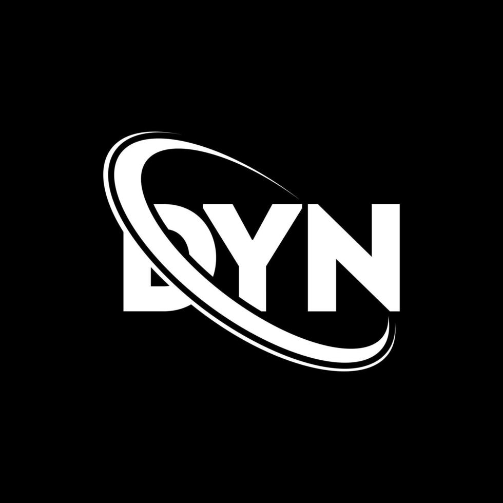 logotipo de Dyn. letra dina. diseño del logotipo de la letra din. logotipo de las iniciales dyn vinculado con un círculo y un logotipo de monograma en mayúsculas. tipografía dyn para tecnología, negocios y marca inmobiliaria. vector