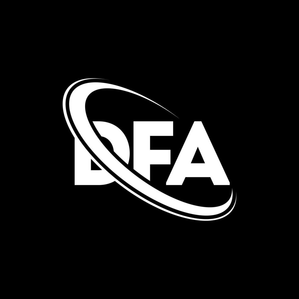 logotipo de dfa. carta dfa. diseño del logotipo de la carta dfa. logotipo de iniciales dfa vinculado con círculo y logotipo de monograma en mayúsculas. tipografía dfa para tecnología, negocios y marca inmobiliaria. vector