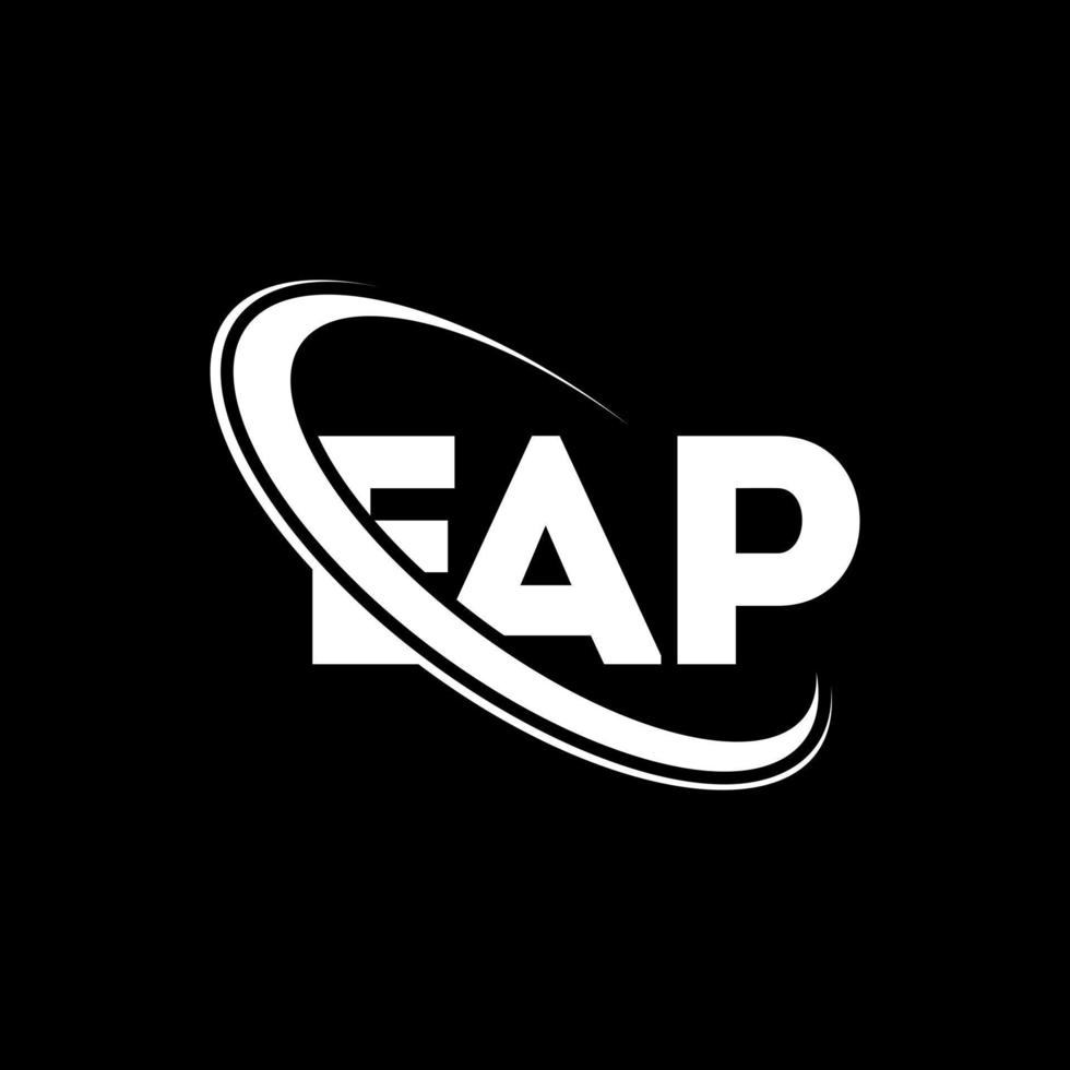 logotipo de ep. letra ep. diseño del logotipo de la letra eap. logotipo de las iniciales eap vinculado con un círculo y un logotipo de monograma en mayúsculas. tipografía eap para tecnología, negocios y marca inmobiliaria. vector